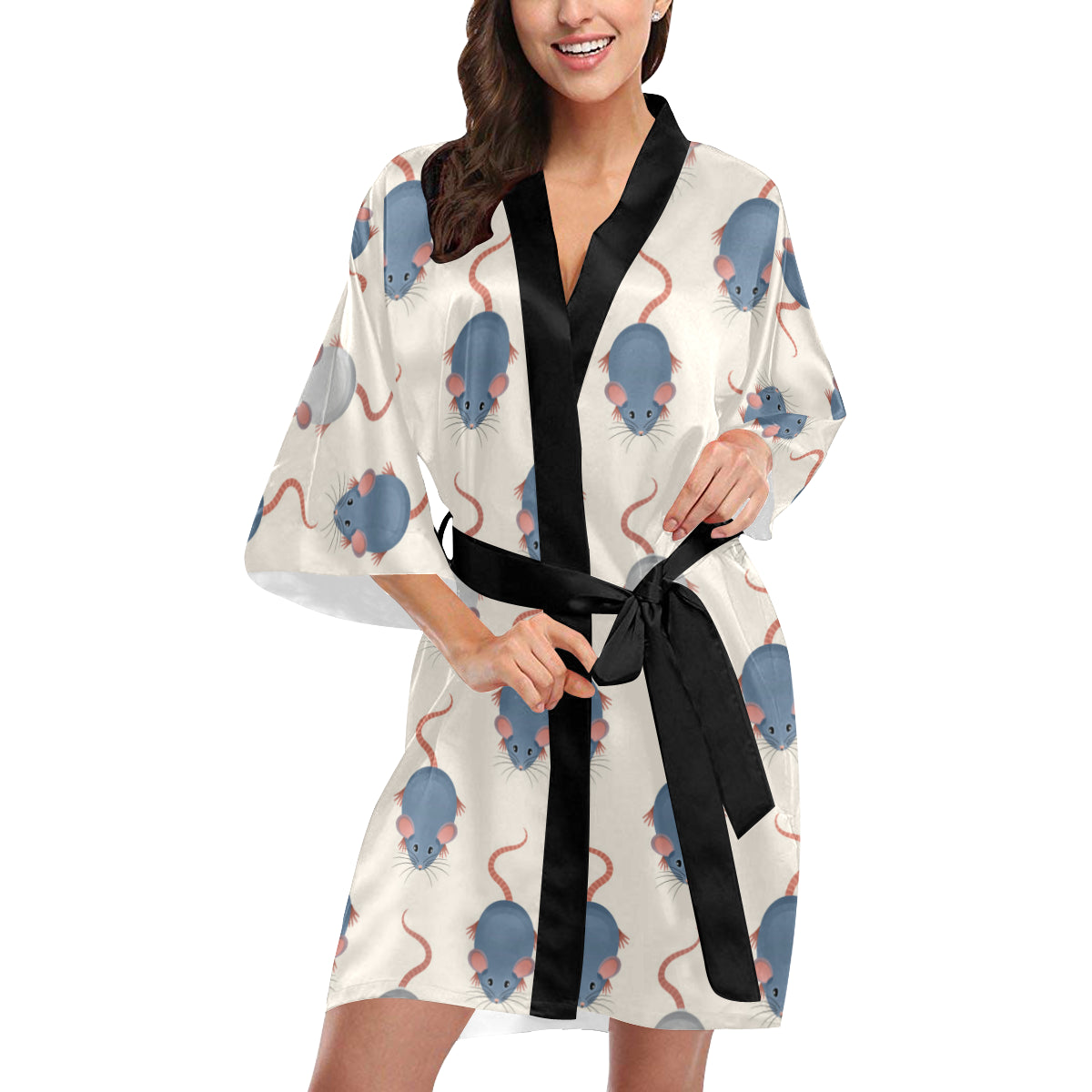 Rat Pattern Print Design 03 Women's Short Kimono