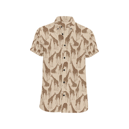 Giraffe Pattern Design Print Men's Short Sleeve Button Up Shirt
