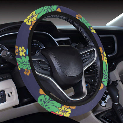 Hawaiian Themed Pattern Print Design H03 Steering Wheel Cover with Elastic Edge