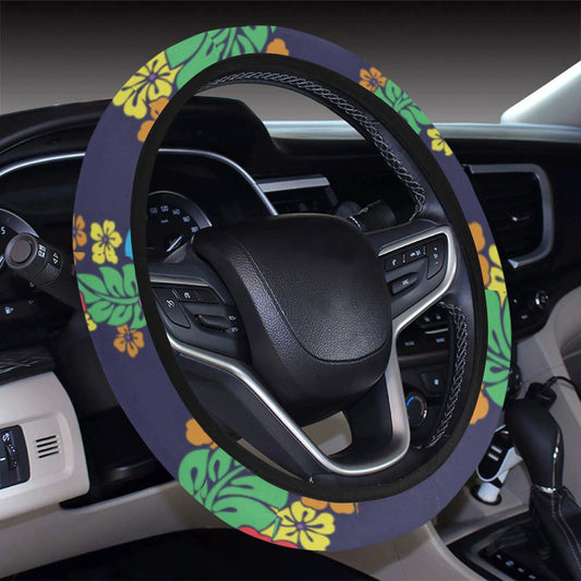 Hawaiian Themed Pattern Print Design H03 Steering Wheel Cover with Elastic Edge