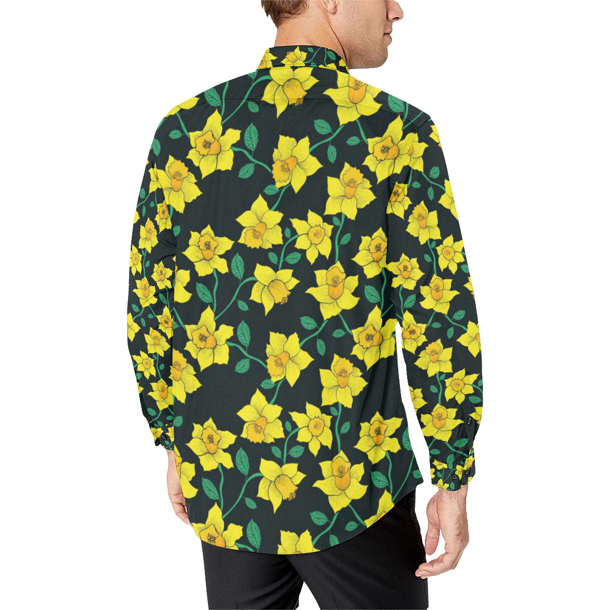 Daffodils Pattern Print Design DF03 Men's Long Sleeve Shirt