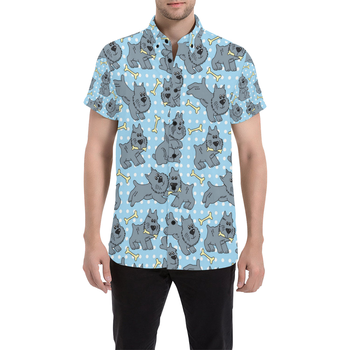 Schnauzers Pattern Print Design A02 Men's Short Sleeve Button Up Shirt