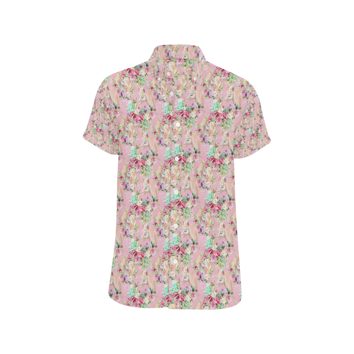 Unicorn Princess with Rose Men's Short Sleeve Button Up Shirt
