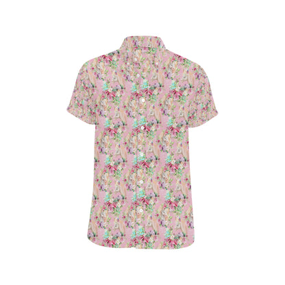 Unicorn Princess with Rose Men's Short Sleeve Button Up Shirt