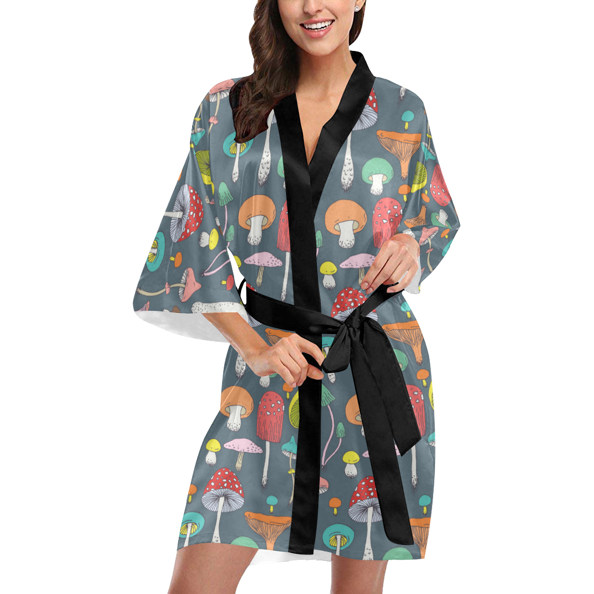 Mushroom Pattern Print Design A03 Women's Short Kimono