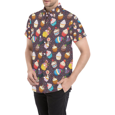 Cupcakes Party Print Pattern Men's Short Sleeve Button Up Shirt