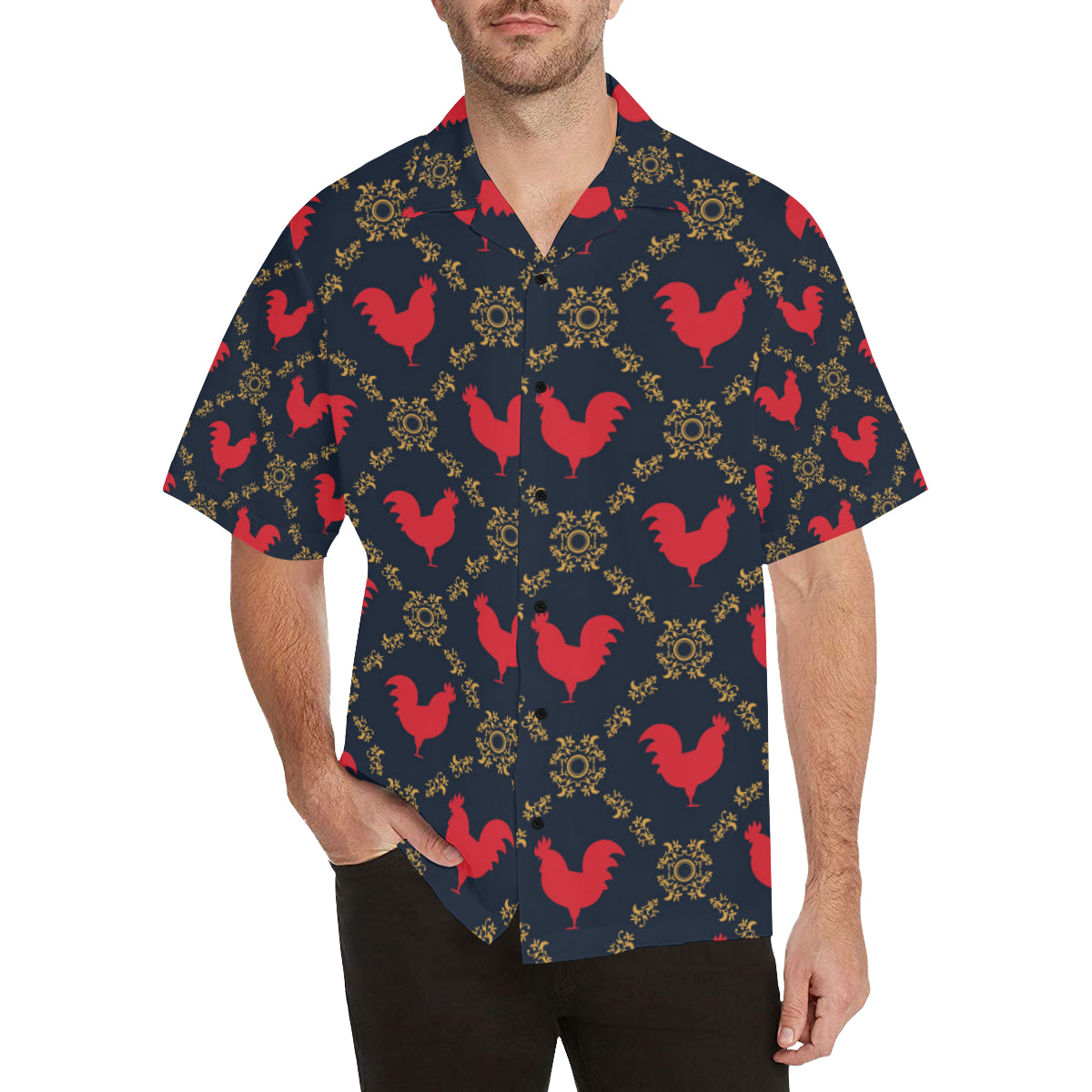 Rooster Pattern Print Design A02 Men's Hawaiian Shirt