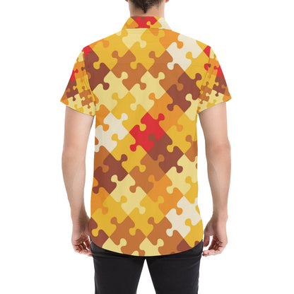 Puzzle Pattern Print Design A01 Men's Short Sleeve Button Up Shirt