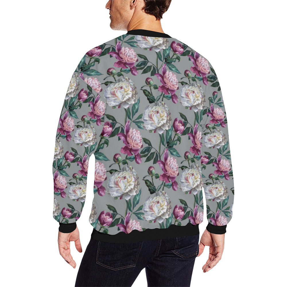 Peony Pattern Print Design PE01 Men Long Sleeve Sweatshirt