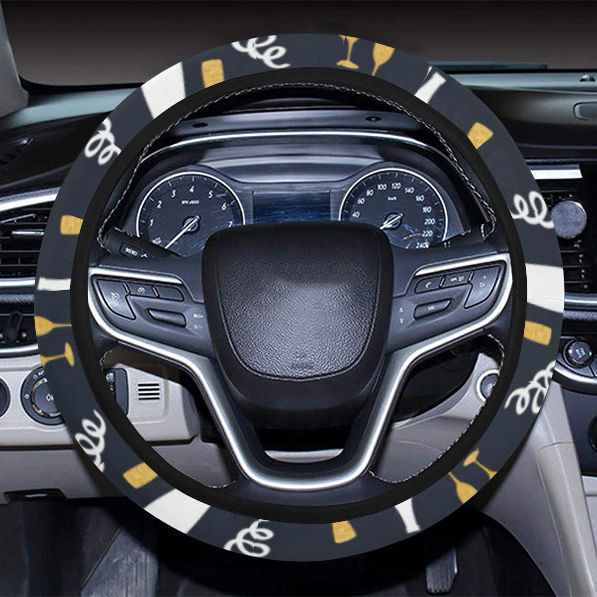 Champagne Pattern Print Design 01 Steering Wheel Cover with Elastic Edge