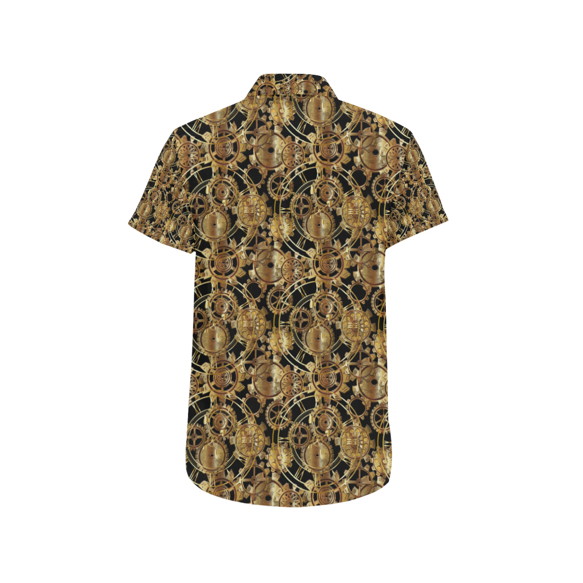 Steampunk Gear Design Themed Print Men's Short Sleeve Button Up Shirt