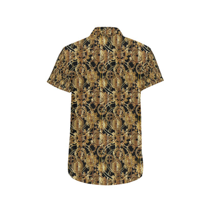 Steampunk Gear Design Themed Print Men's Short Sleeve Button Up Shirt