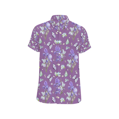 Iris Pattern Print Design IR09 Men's Short Sleeve Button Up Shirt