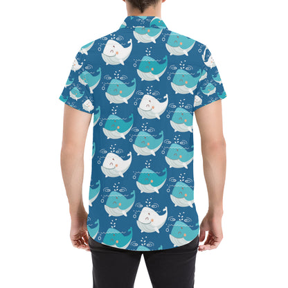 Blue Whale Pattern Print Design 01 Men's Short Sleeve Button Up Shirt