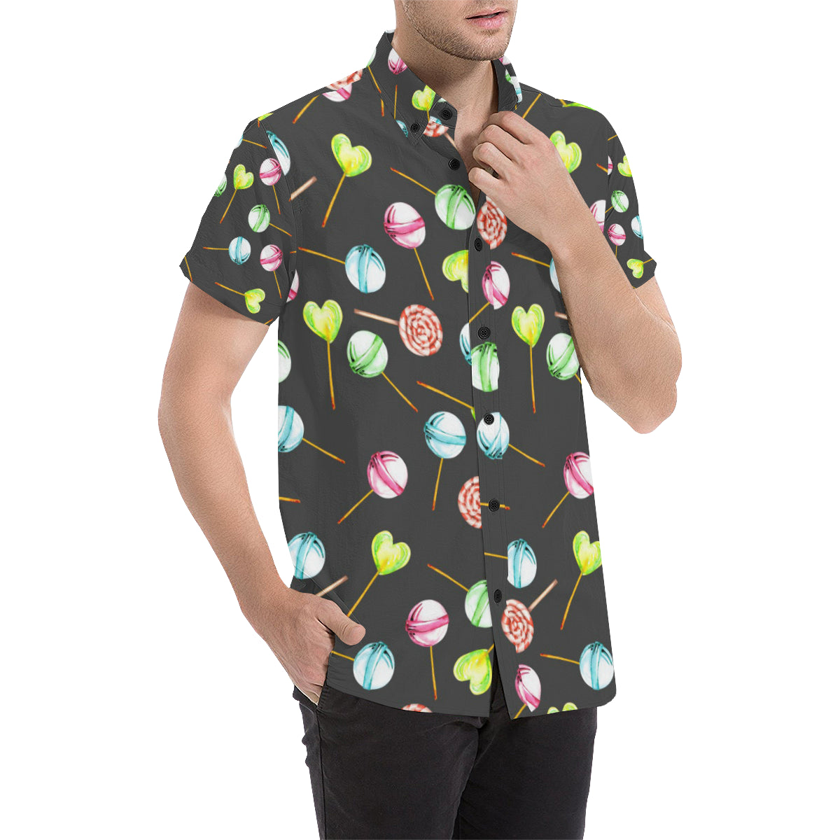 Lollipop Pattern Print Design LL02 Men's Short Sleeve Button Up Shirt