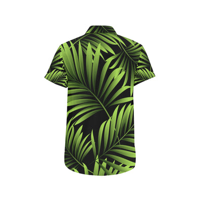 Green Neon Tropical Palm Leaves Men's Short Sleeve Button Up Shirt