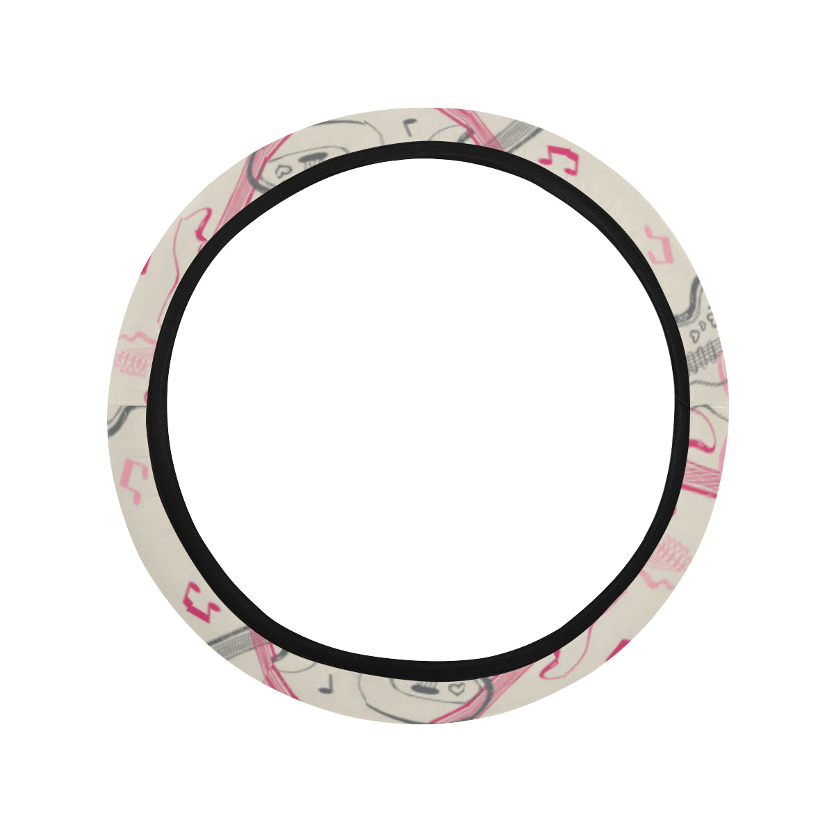 Bass Guitar Pattern Print Design 02 Steering Wheel Cover with Elastic Edge