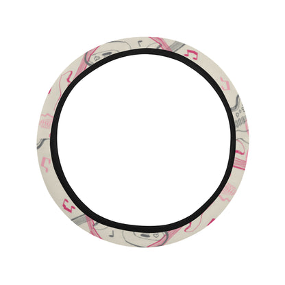 Bass Guitar Pattern Print Design 02 Steering Wheel Cover with Elastic Edge