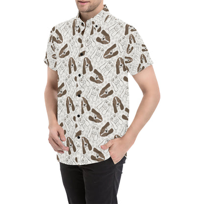 Basset Hound Pattern Print Design 01 Men's Short Sleeve Button Up Shirt