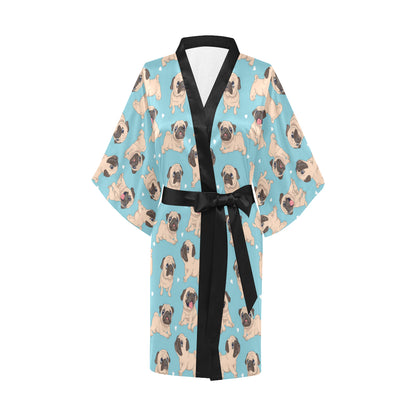 Pug Pattern Print Design A03 Women's Short Kimono