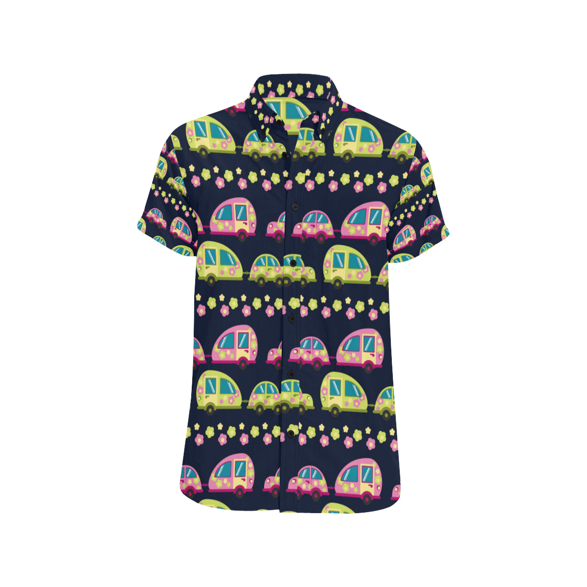 Camper Cute Camping Design No 3 Print Men's Short Sleeve Button Up Shirt