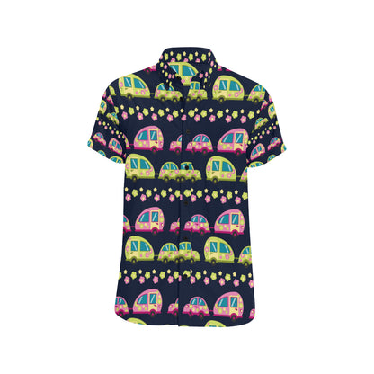 Camper Cute Camping Design No 3 Print Men's Short Sleeve Button Up Shirt