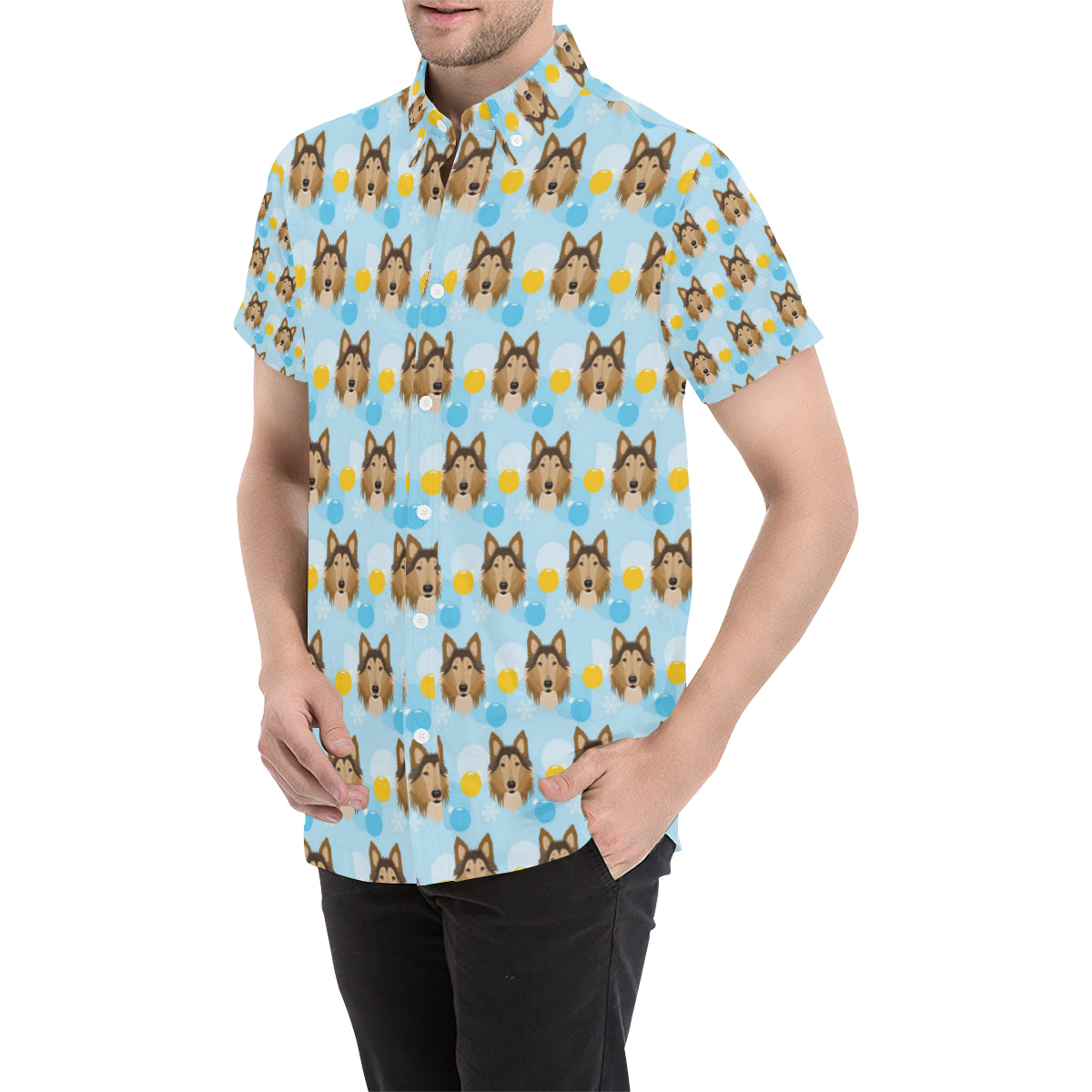 Collies Pattern Print Design 02 Men's Short Sleeve Button Up Shirt