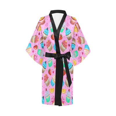 Cupcake Pattern Print Design CP05 Women's Short Kimono