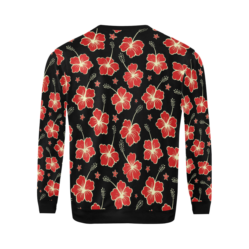 Red Hibiscus Pattern Print Design HB021 Men Long Sleeve Sweatshirt
