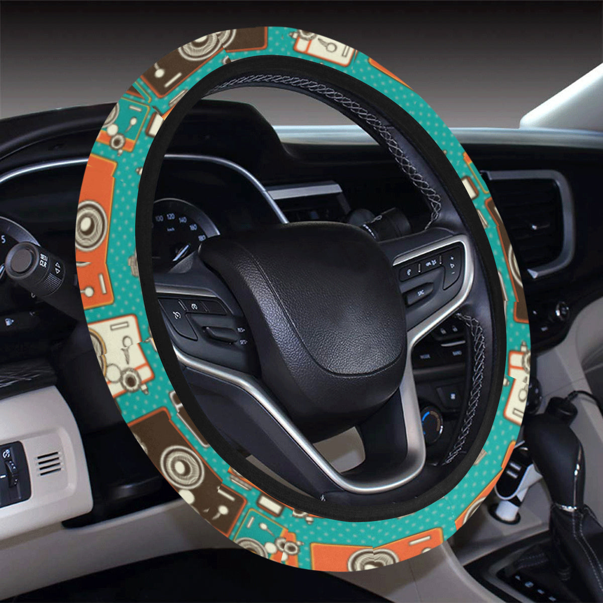 Camera Pattern Print Design 02 Steering Wheel Cover with Elastic Edge