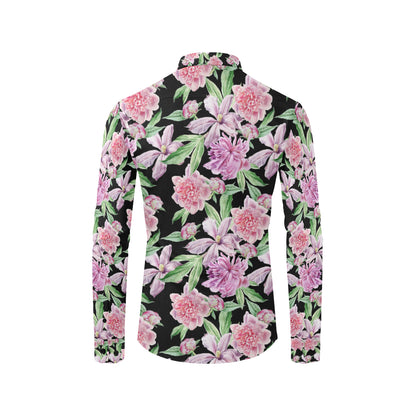 Peony Pattern Print Design PE08 Men's Long Sleeve Shirt