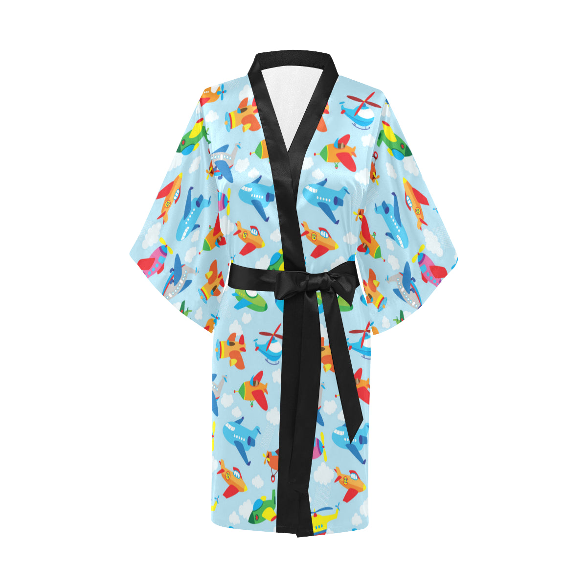 Airplane Colorful Pattern Print Design 01 Women's Short Kimono