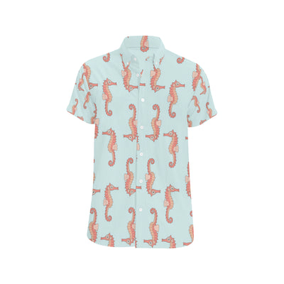 SeaHorse Pattern Print Design 01 Men's Short Sleeve Button Up Shirt