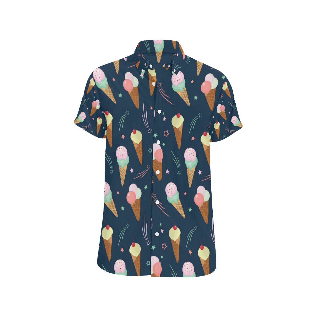 Ice Cream Pattern Print Design 04 Men's Short Sleeve Button Up Shirt