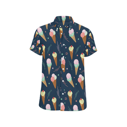 Ice Cream Pattern Print Design 04 Men's Short Sleeve Button Up Shirt