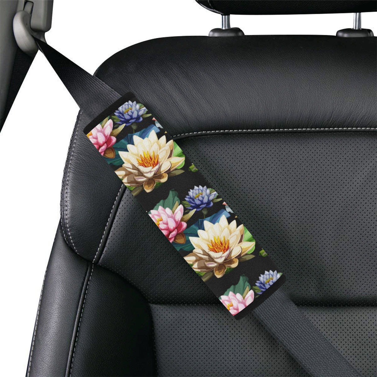 Water Lily Pattern Print Design WL02 Car Seat Belt Cover