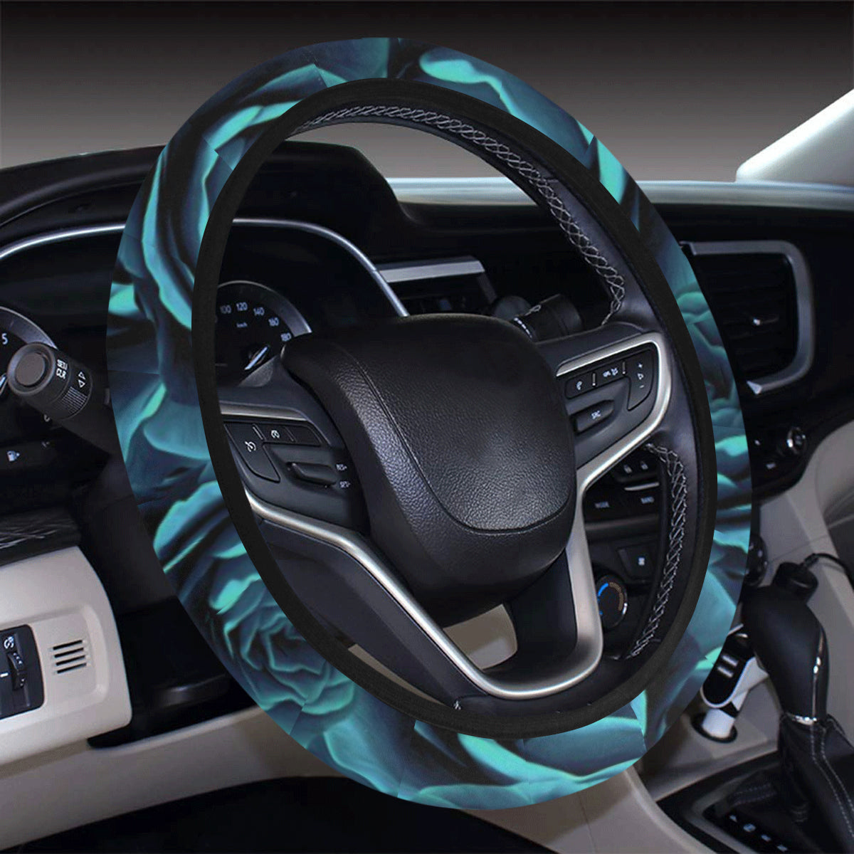 Camellia Pattern Print Design CM04 Steering Wheel Cover with Elastic Edge