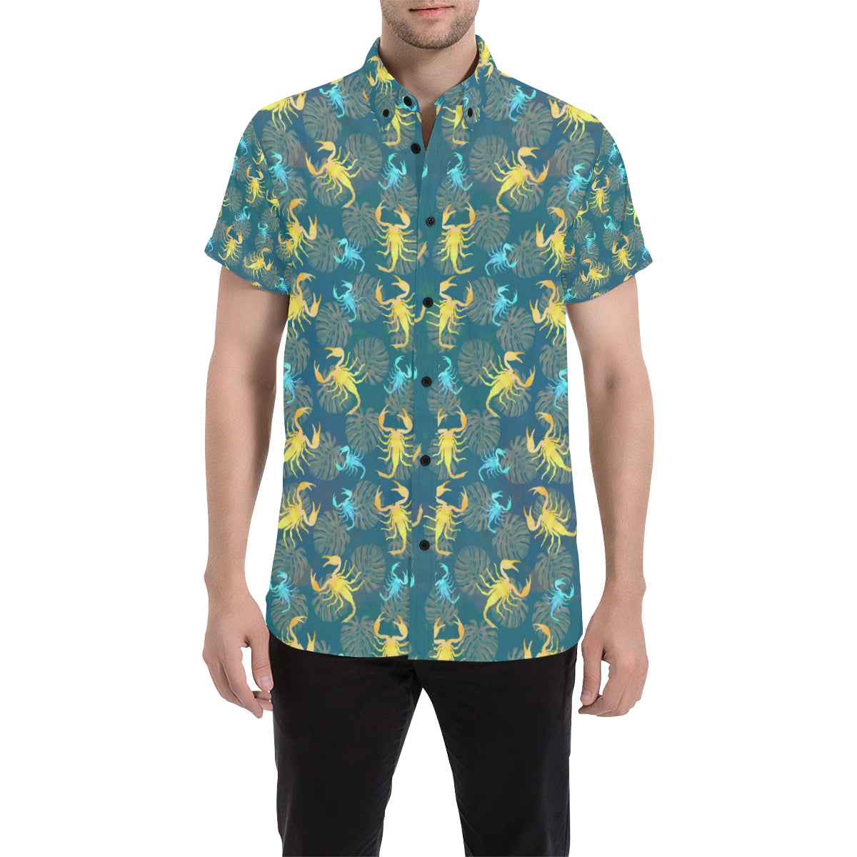 Scorpion Pattern Print Design 02 Men's Short Sleeve Button Up Shirt