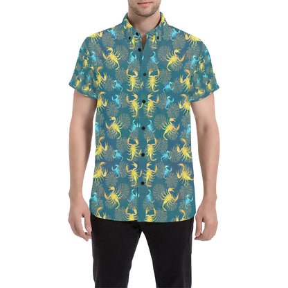 Scorpion Pattern Print Design 02 Men's Short Sleeve Button Up Shirt