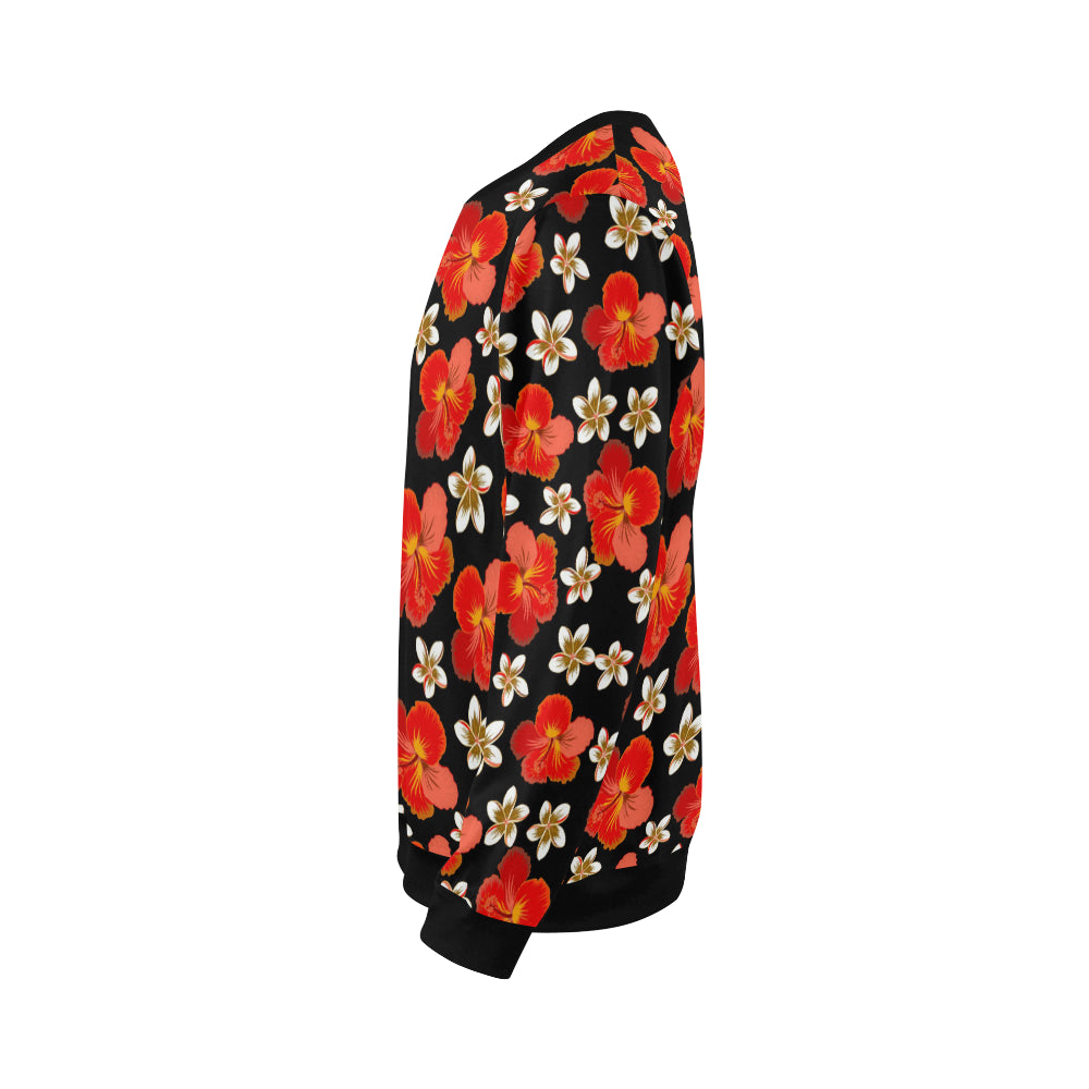 Red Hibiscus Pattern Print Design HB022 Men Long Sleeve Sweatshirt
