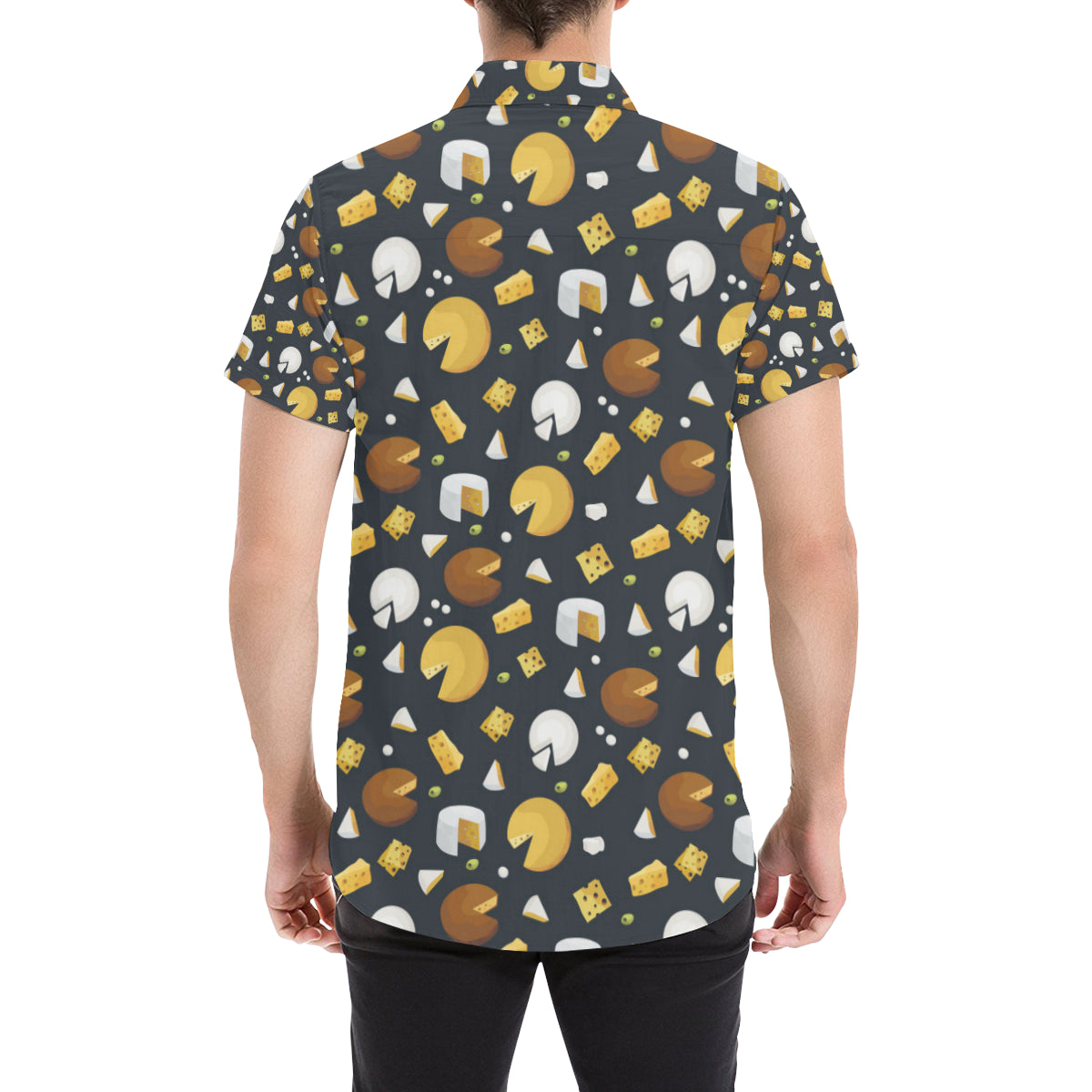 Cheese Pattern Print Design 03 Men's Short Sleeve Button Up Shirt