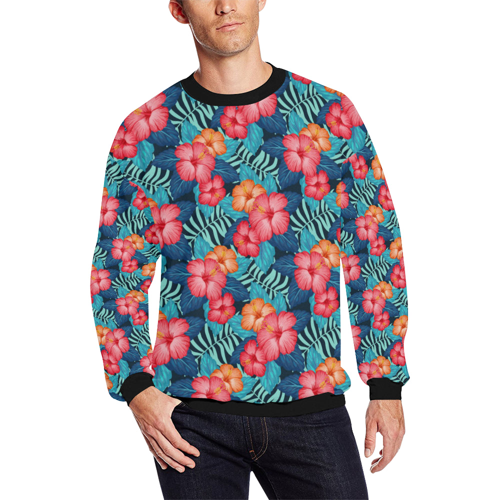 Red Hibiscus Pattern Print Design HB02 Men Long Sleeve Sweatshirt