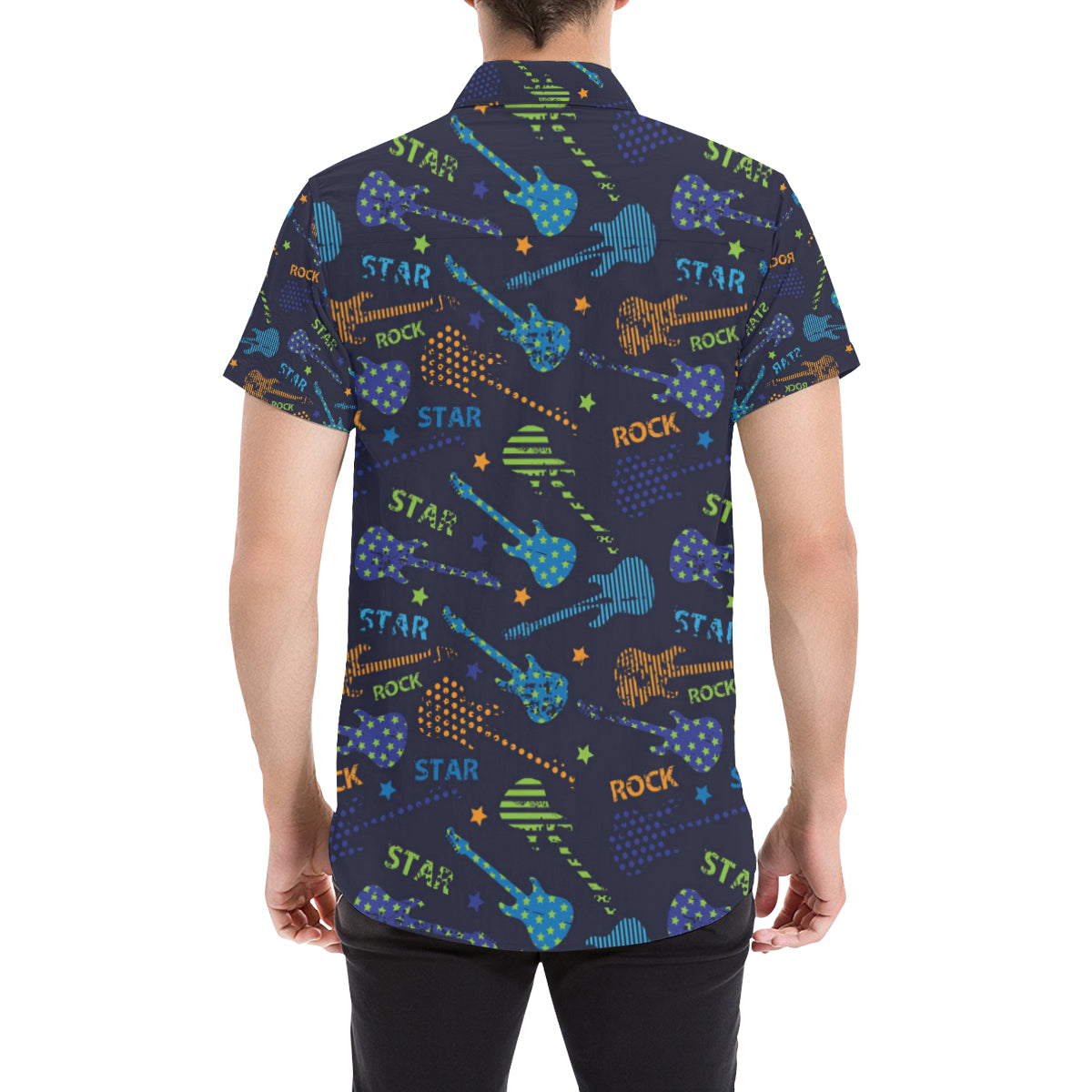 Rock and Roll Pattern Print Design A04 Men's Short Sleeve Button Up Shirt