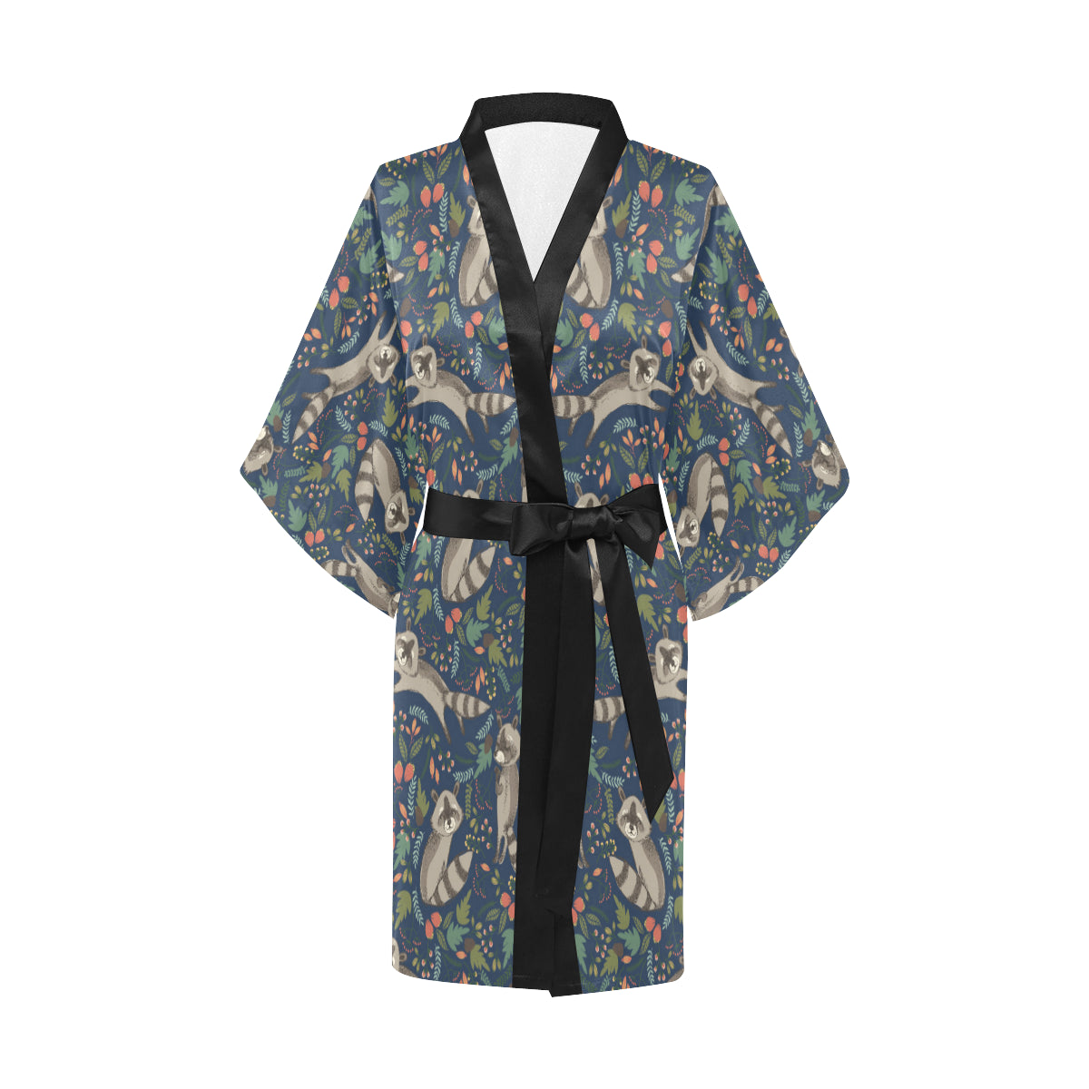 Raccoon Pattern Print Design A02 Women's Short Kimono