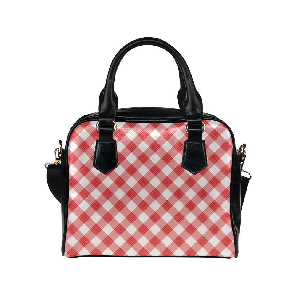 Gingham Red Pattern Print Design 01 Shoulder Handbag