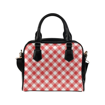 Gingham Red Pattern Print Design 01 Shoulder Handbag