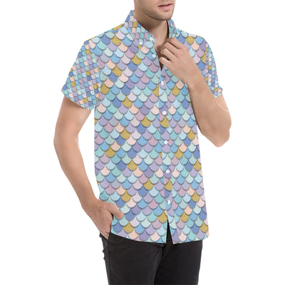 Mermaid Scales Pattern Print Design 05 Men's Short Sleeve Button Up Shirt