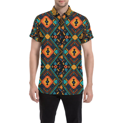 Kente Pattern Print Design 04 Men's Short Sleeve Button Up Shirt