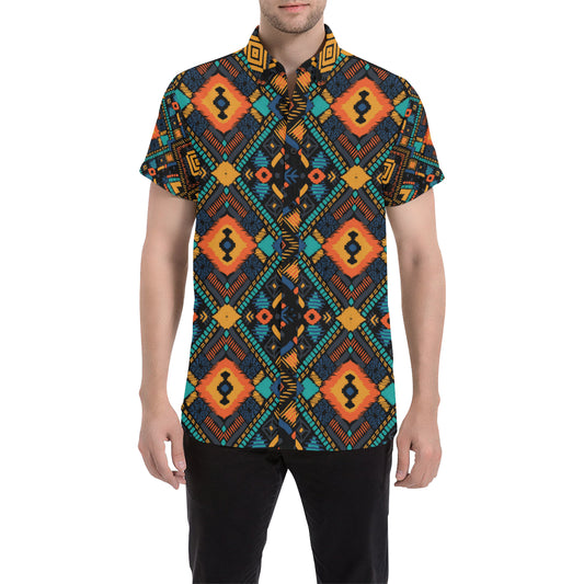 Kente Pattern Print Design 04 Men's Short Sleeve Button Up Shirt