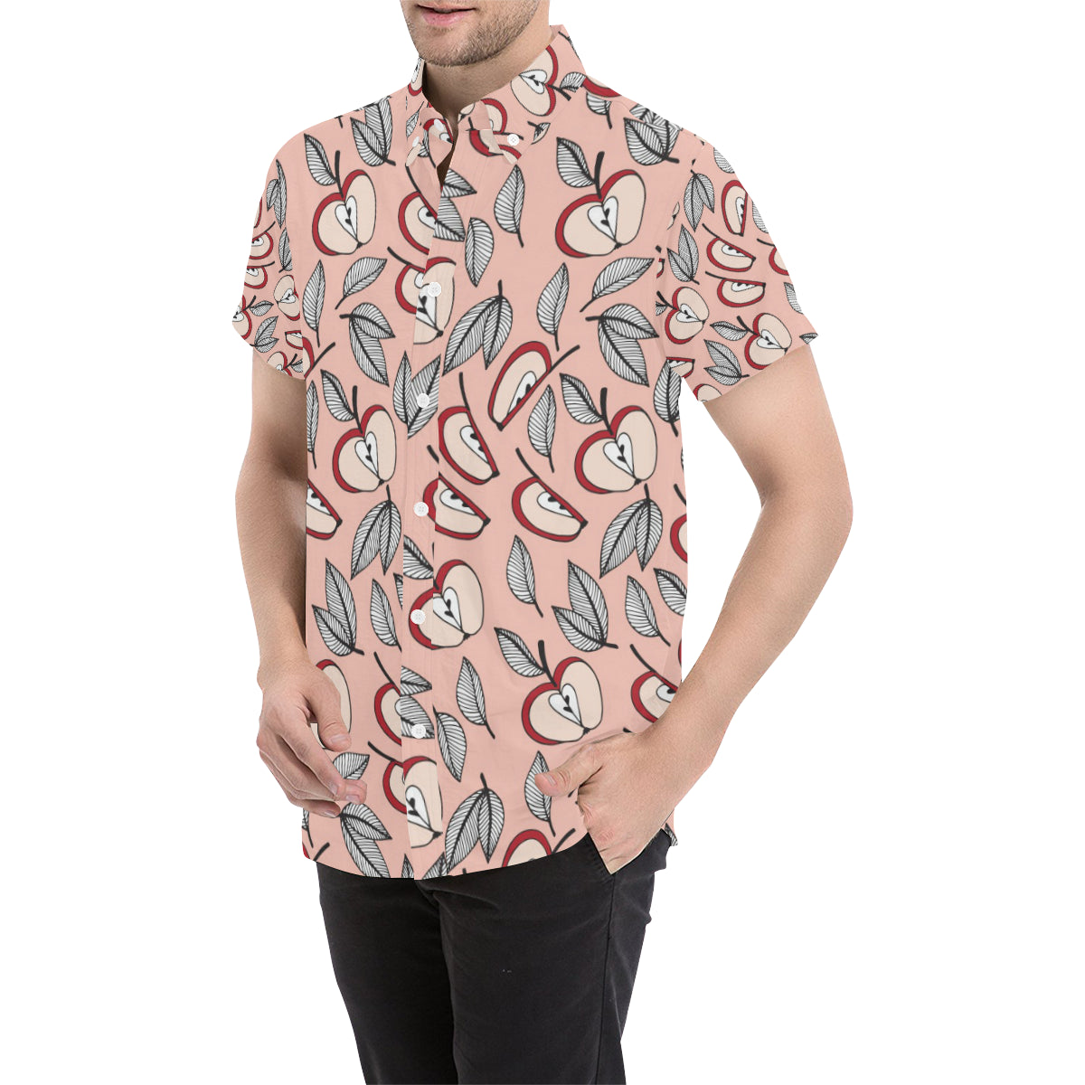 Apple Pattern Print Design AP04 Men's Short Sleeve Button Up Shirt